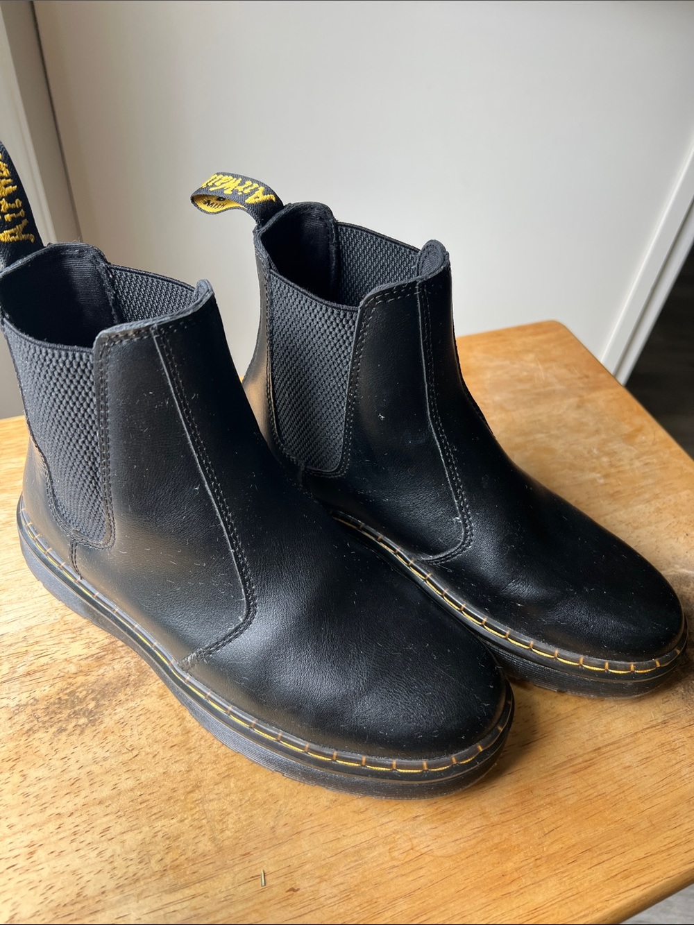 Dr. Martens Black Chelsea Ankle Boots with Yellow Stitching
